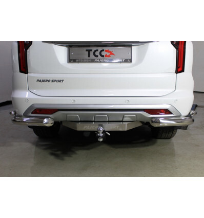 Быстросъёмный оцинкованный фаркоп ТСС для Mitsubishi Pajero Sport 2021- с накладкой из нержавеющей стали с надписью Pajero Sport Шар Е фото 3