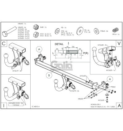 Быстросъёмный оцинкованный фаркоп GALIA для Honda ZR-V  (Mk.I) 2023- Шар С