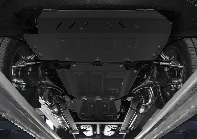 Защита алюминиевая Rival для радиатора, картера, КПП и РК Rival (черная) для Mercedes-Benz G-klasse W464 2018-2022 фото 2