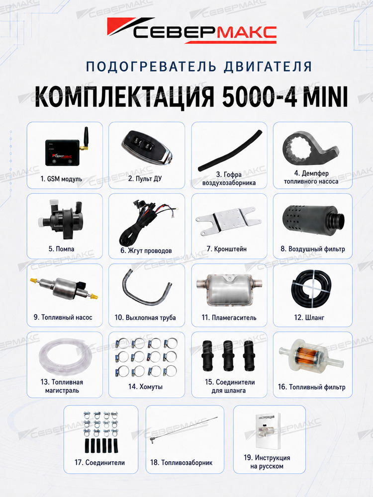 Автономный предпусковой подогреватель двигателя СЕВЕРМАКС 5000-4, 12V бензин/дизель с GSM фото 2