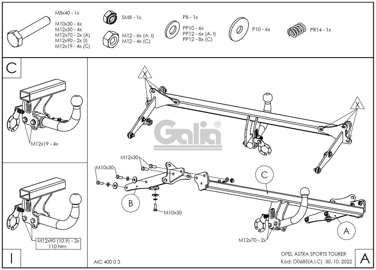 Фаркоп оцинкованный GALIA для Opel Astra K универсал (Mk.V) 2016-2021 шар А