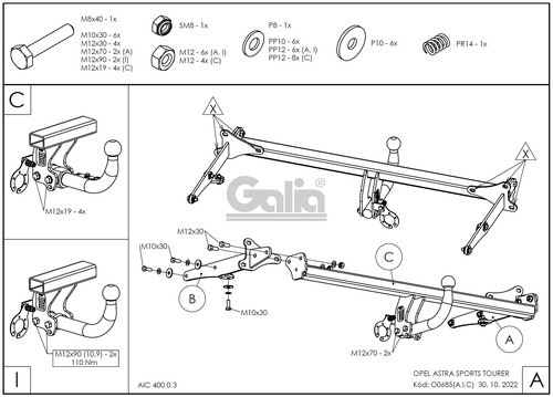 Фаркоп оцинкованный GALIA для Opel Astra K универсал (Mk.V) 2016-2021 шар А
