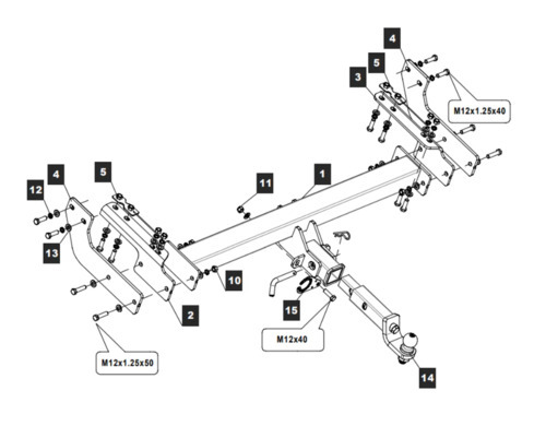 Фаркоп TowRus для Toyota Hilux AN120 (Mk.VIII) 2015- шар Е (система антистук)