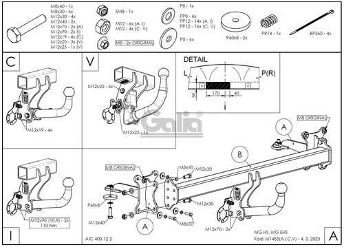 Оцинкованный фаркоп GALIA для MG HS (Mk.I) 2021- Шар А