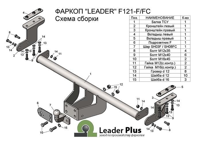 Фаркоп Лидер-Плюс для Ford Ranger T6 (Mk.III) (Limited, Wildtrak) 2011-