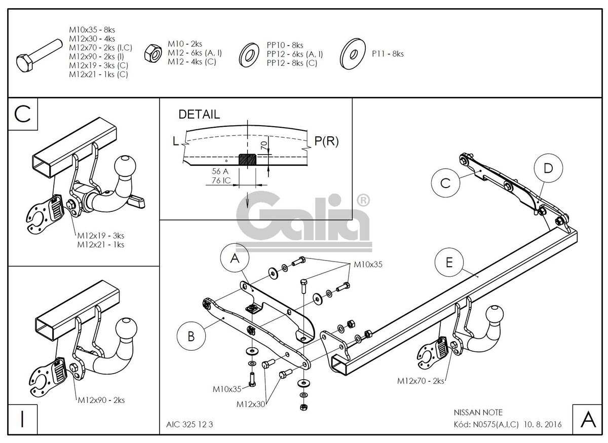 Оцинкованный фаркоп GALIA для Nissan Note E12 (Mk.II) 2013-2020 Шар А