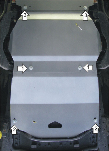 Защита алюминиевая Мотодор для картера, КПП, перед. дифференциала Mitsubishi Pajero Sport II 2008-2015