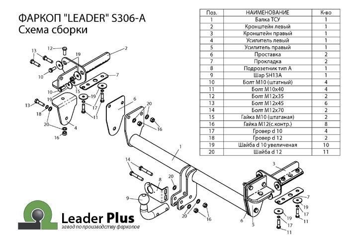 Фаркоп Лидер-Плюс для Subaru Forester SH (Mk.III) 2008-2013