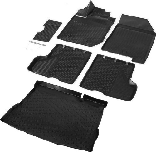 Комплект ковриков Rival для салона и багажника Lada Xray хэтчбек, Cross хэтчбек (с вещевым ящиком в салоне, без полки в багажнике, с пластиковой накладкой в проеме багажника) 2015-2022