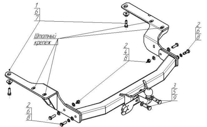 Фаркоп MOTODOR с оцинкованным шаром для Toyota Highlander XU50 (Mk.III) 2014-2020 шар FE