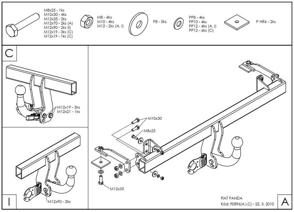 Фаркоп GALIA для FIAT Panda 2WD/4WD фото 2