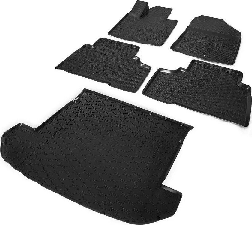 Комплект ковриков Rival для салона и багажника Kia Sorento III Prime (сложенный 3 ряд, 7 мест) 2015-2020