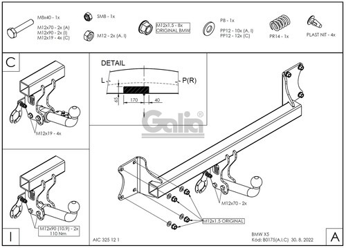 Быстросъёмный оцинкованный фаркоп GALIA для  BMW X5 E70 (Mk.II) 2007-2013 /  X5 F15 (Mk.III) 2013-2018 / BMW X6 F16 (Mk.II) 2014-2019,кроме моделей с M-пакетом Шар V